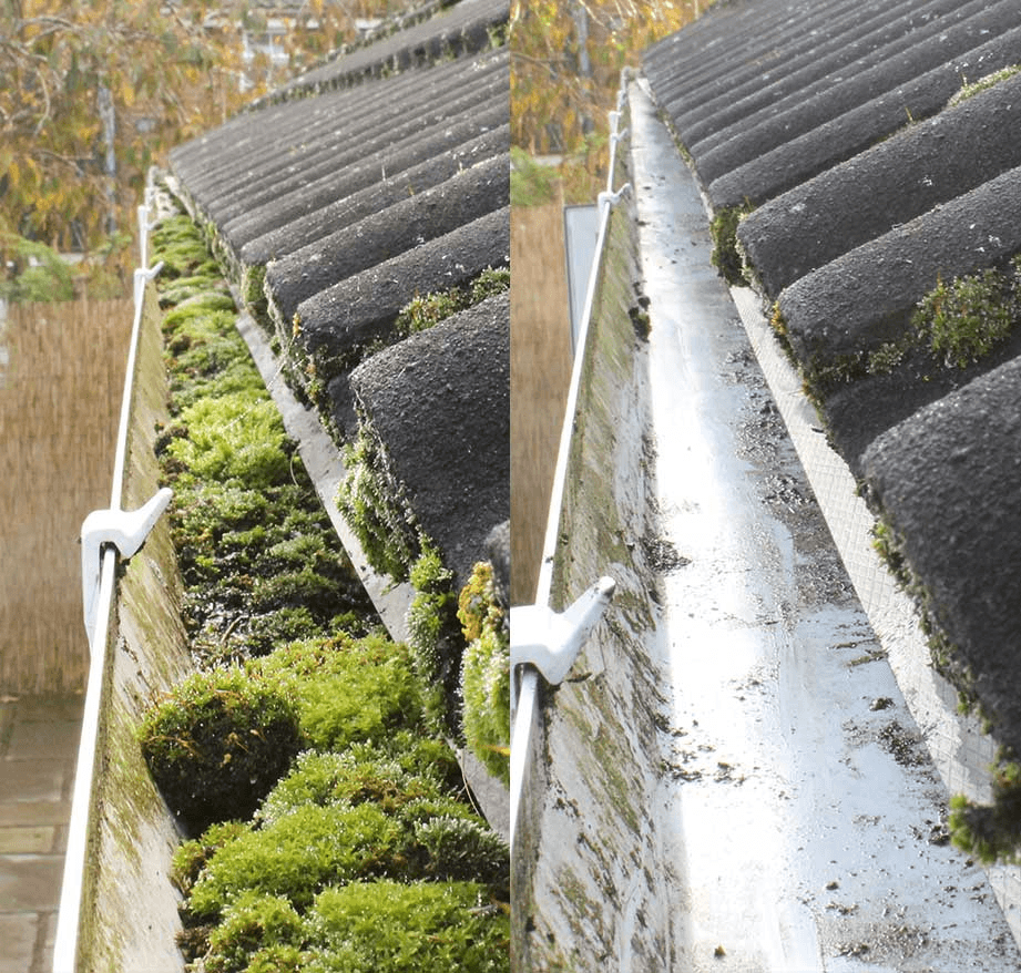 Before and after gutter clearing