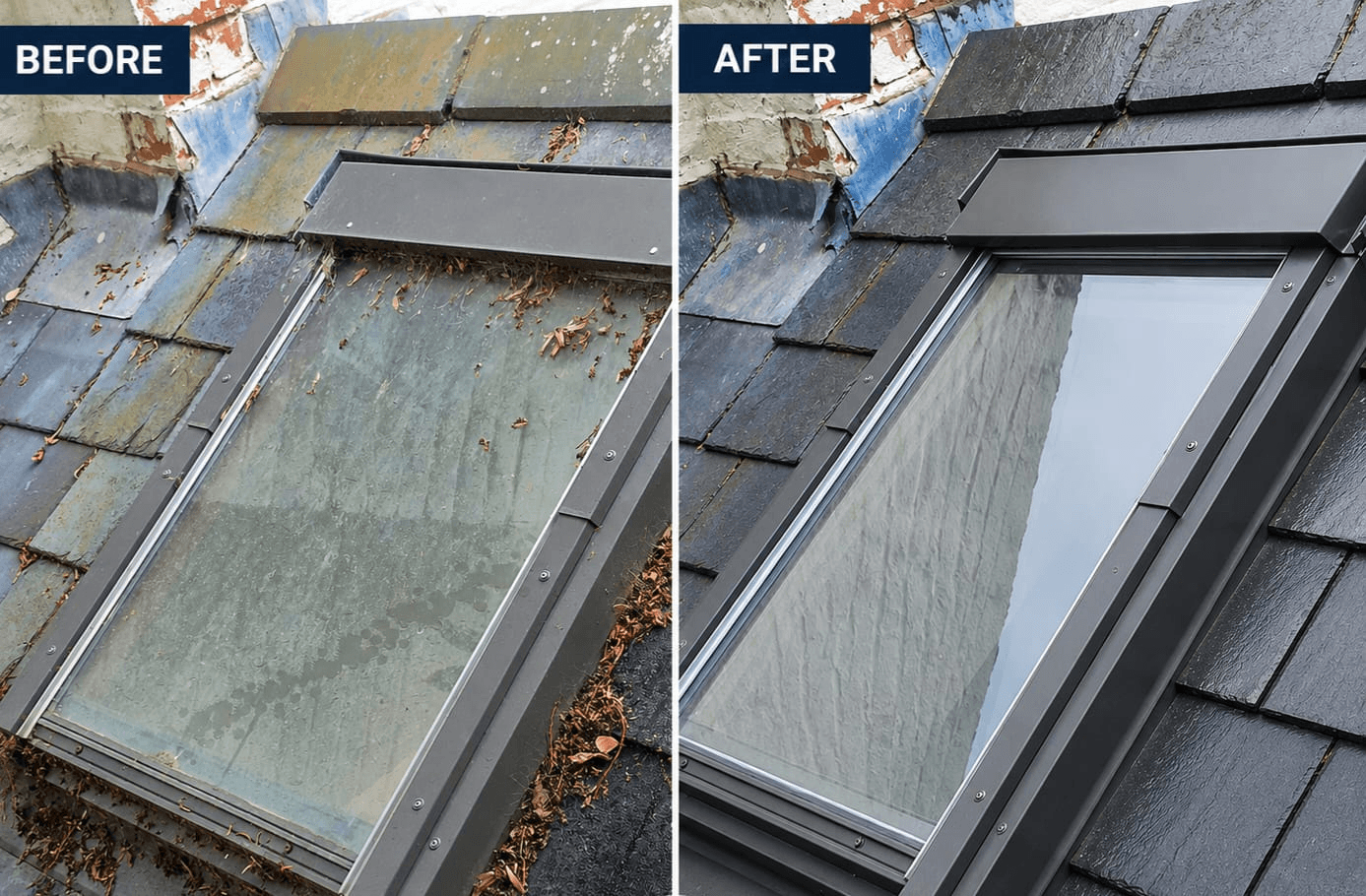 Before and after window cleaning